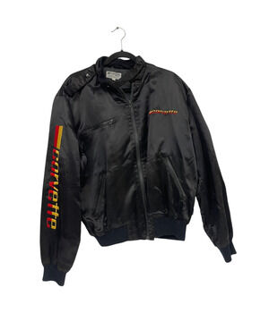 Corvette Design Full Zip Bomber Jacket Mens Size L Black Embroidered Pockets